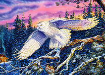 Полярная сова в зимнем лесу