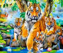 Тигриное семейство на озера