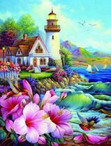 Маяк у моря и цветы