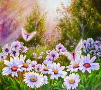 Белые бабочки на ромашковой полянке