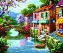 Яркий городок и мост через реку