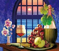 Вино, виноград, яблоко и орхидея