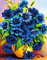 Синие цветочки в желтой вазе