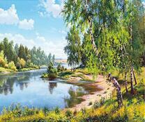 Пологий пляж лесной реки