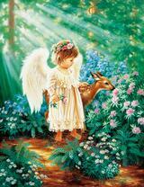 Маленький ангелочек с олененком