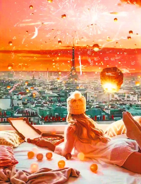 Алмазная мозаика 40x50 Девушка на крыше с потрясающим видом на Париж
