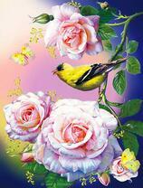 Птичка, бабочки и розы