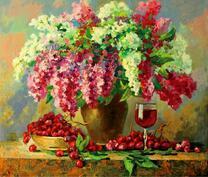 Пышный букет, вино и виноград