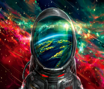 Космонавт и отражение космоса