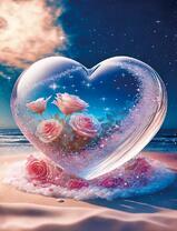 Прозрачное солнце с розами на берегу моря