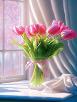 Букет розовых тюльпанов в солнечном свете