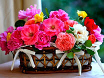 Низкая корзинка с красивыми цветами