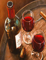 Открытая бутылка красного вина и два бокала