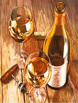 Открытая бутылка белого вина и два бокала