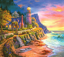 Дом с маяком на берегу лазурного моря