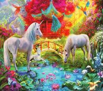 Семейство единорогов в саду