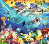 Пара дельфинов у тропического острова