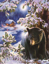 Медвежонок в снежном лесу у домика