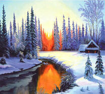 Закат в снежном лесу