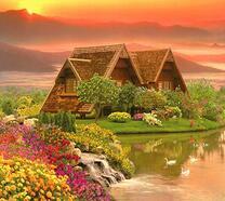 Милый домик среди гор и озера