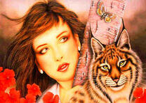 Девушка с рысью среди маков