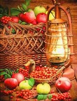 Яблоки и рябина на столе