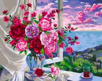 Летний букет на окне с видом на море