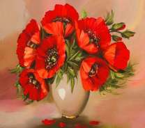 Белая ваза с букетом маков