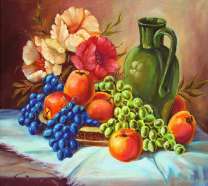 Букетик роз, виноград и яблоки