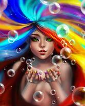 Девушка с разноцветными волосами и мыльные пузыри
