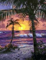 Песчаный пляж с пальмами у моря