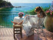 Девушка на балконе у морского залива