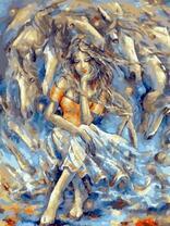 Девушка в окружении лошадей