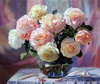 Пышный букет нежно-розовых роз