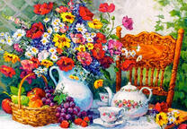 Богатый стол с полевыми цветами