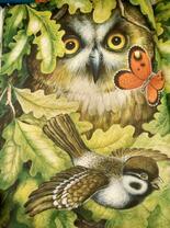 Сова, воробушек и бабочка