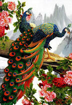 Павлины на цветущих ветках