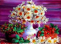 Букет крупных ромашек, земляники и клубники