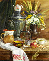 Самовар, чай и полевой букет