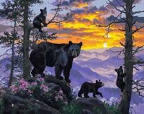 Семейство медведей на фоне гор