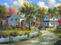 Загородные домики среди зеленых деревьев