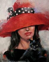 Дама в шляпке с черной кошкой