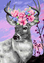 Красивый олень с цветами в рогах