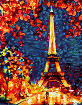 Яркая ночная подсветка Эйфелевой башни