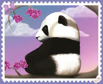 Милая панда на цветущем дереве