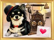 Милый щеночек и старинный телефон