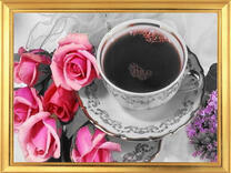 Свежий кофе, розы и сирень