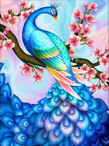 Павлин на цветущей магнолии