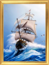 Парусный корабль в больших волнах