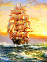 Большой фрегат на волнах